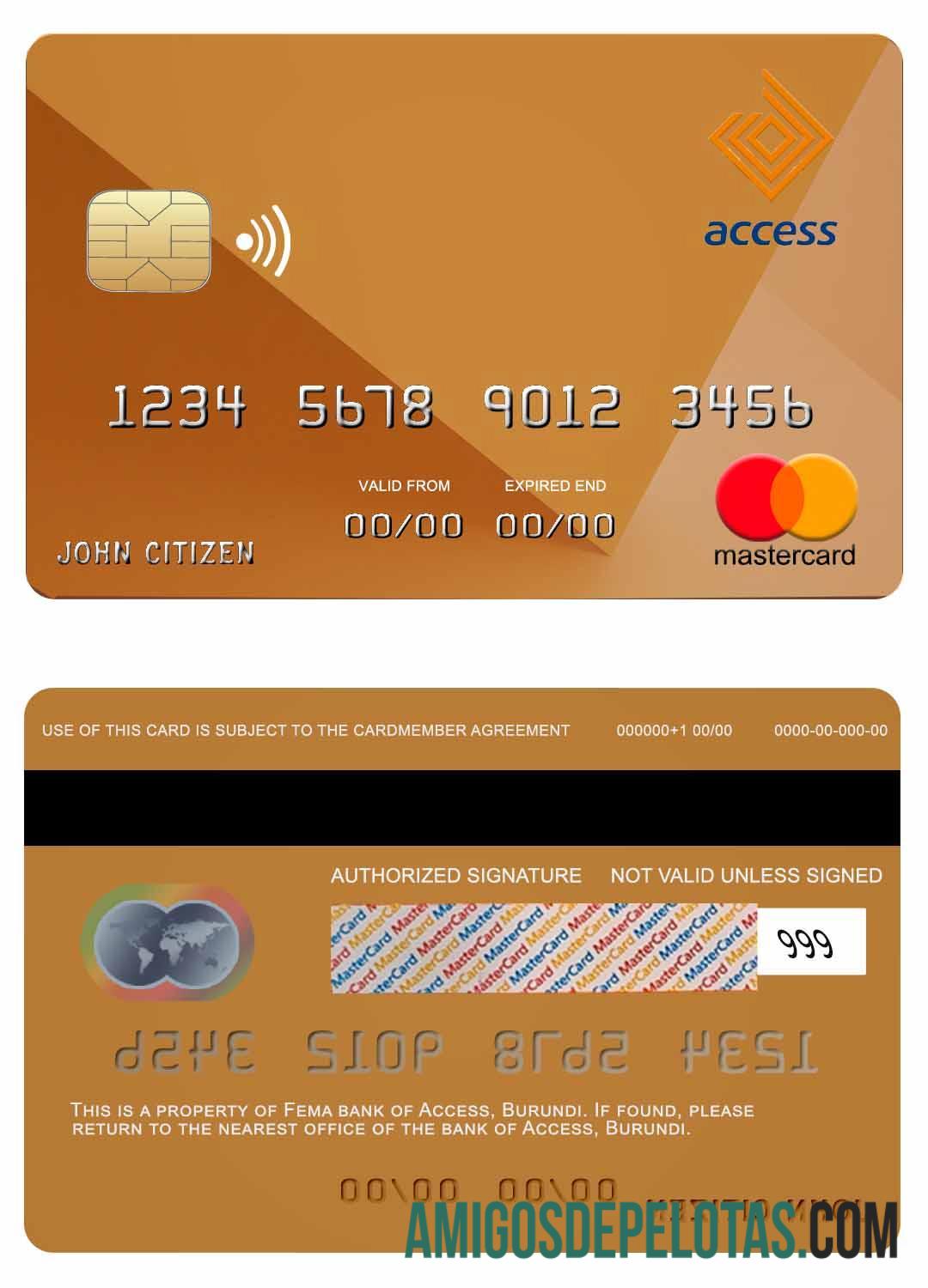 Mastercard do Banco de Acesso do Burundi exemplo